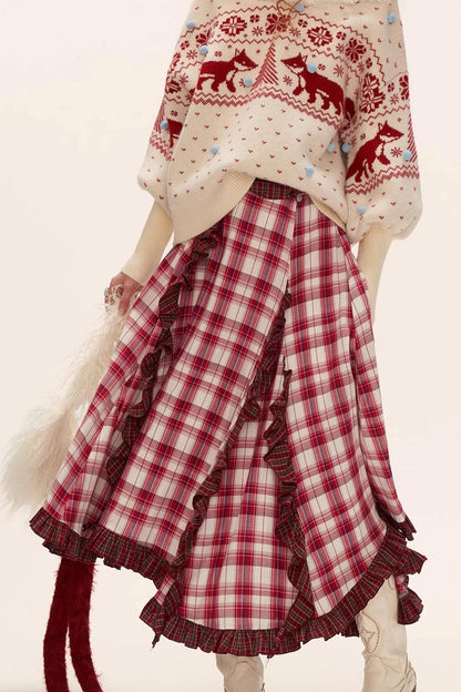 Spliced Plaid Long Skirt