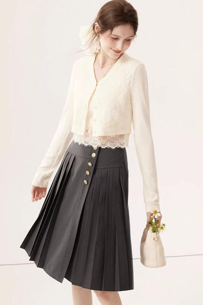 Lace Patchwork Camisole Cardigan Set