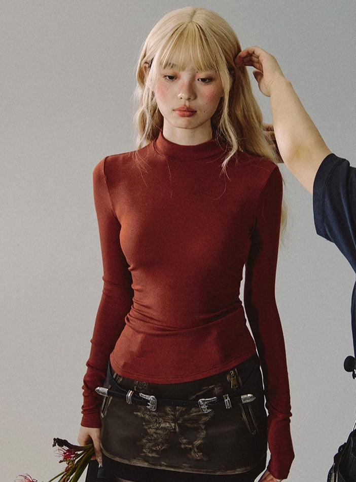 solid color slim breathable turtleneck tops