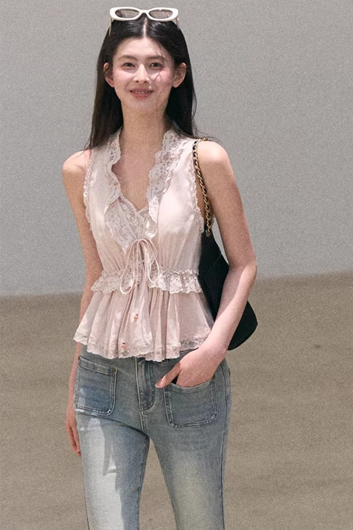 Custom-Dyed Lace Silk Top