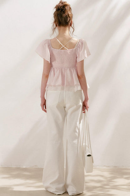 Tencel Lace Flutter Sleeve Blouse