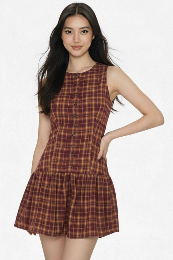 Retro Plaid Vest Dress