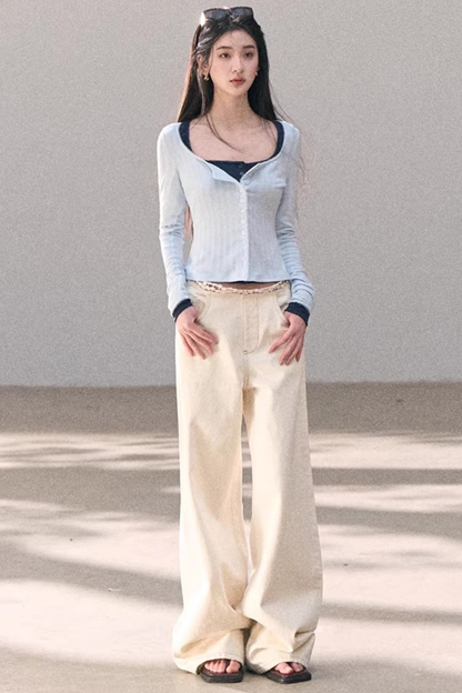 Hollow-Out Ribbed Knit Cardigan