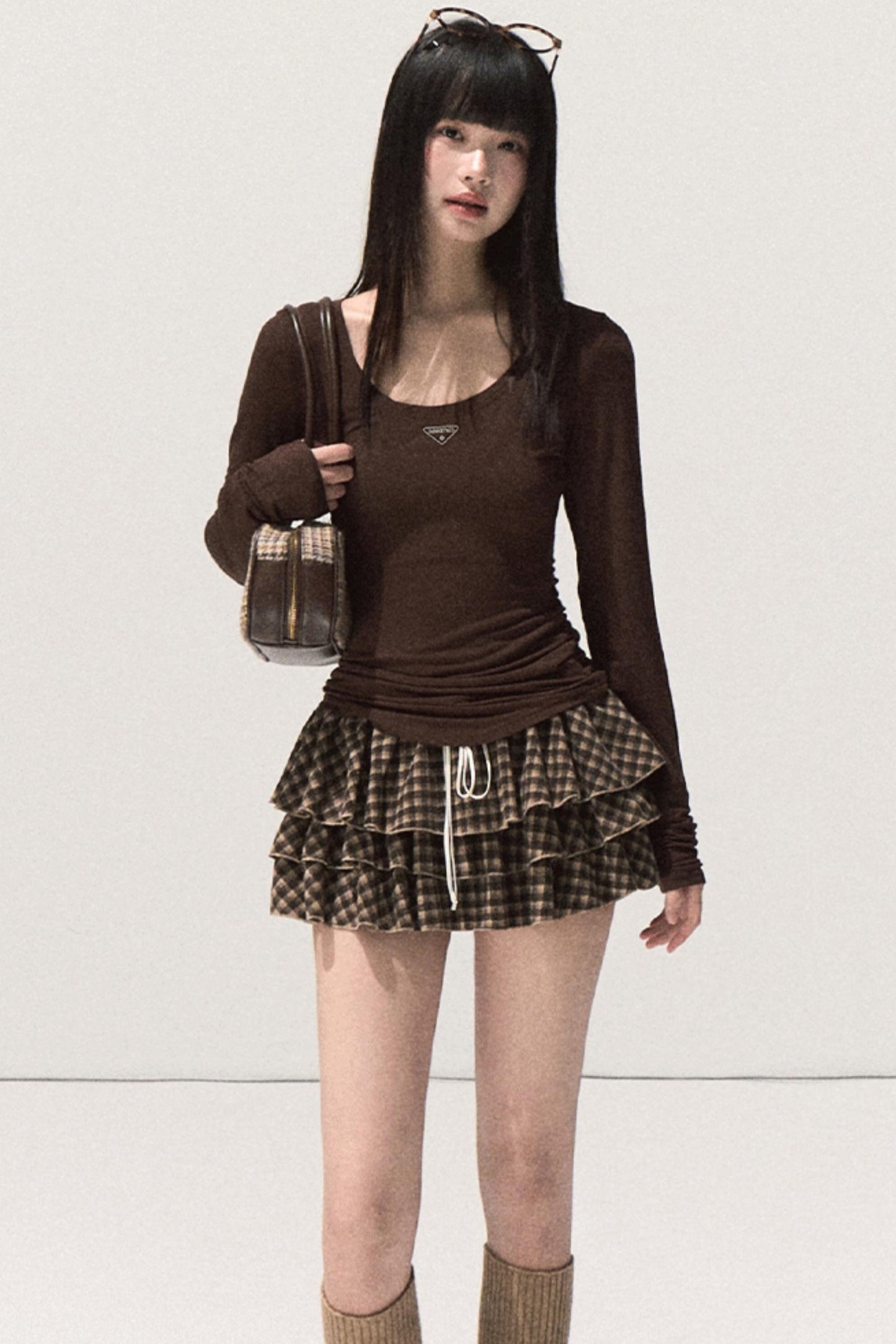 Shrine Plaid Woolen Cake A-Line Skirt