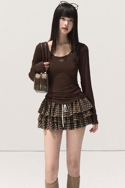 Shrine Plaid Woolen Cake A-Line Skirt