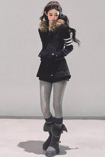 Hooded Cable Knit Sweater