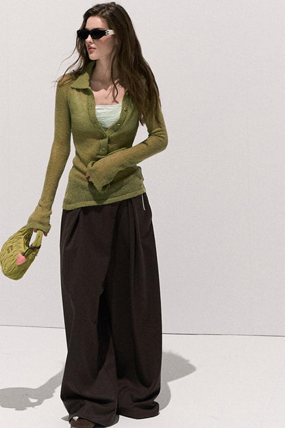 V-Neck Long Sleeve Wool Knit Top