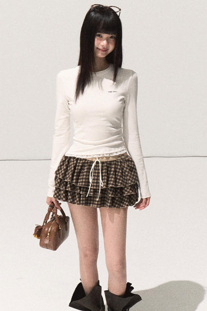 Shrine Plaid Woolen Cake A-Line Skirt