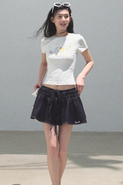 Embroidered Puffy A-Line Skirt