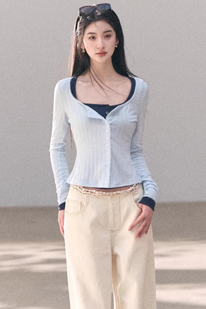 Hollow-Out Ribbed Knit Cardigan
