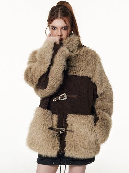 Wool stitching imitation mink fur coat jacket