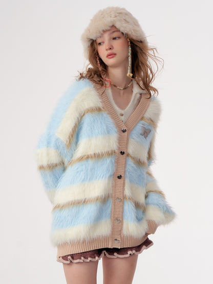 Stripes soft waxy thick lazy knitted sweater coat