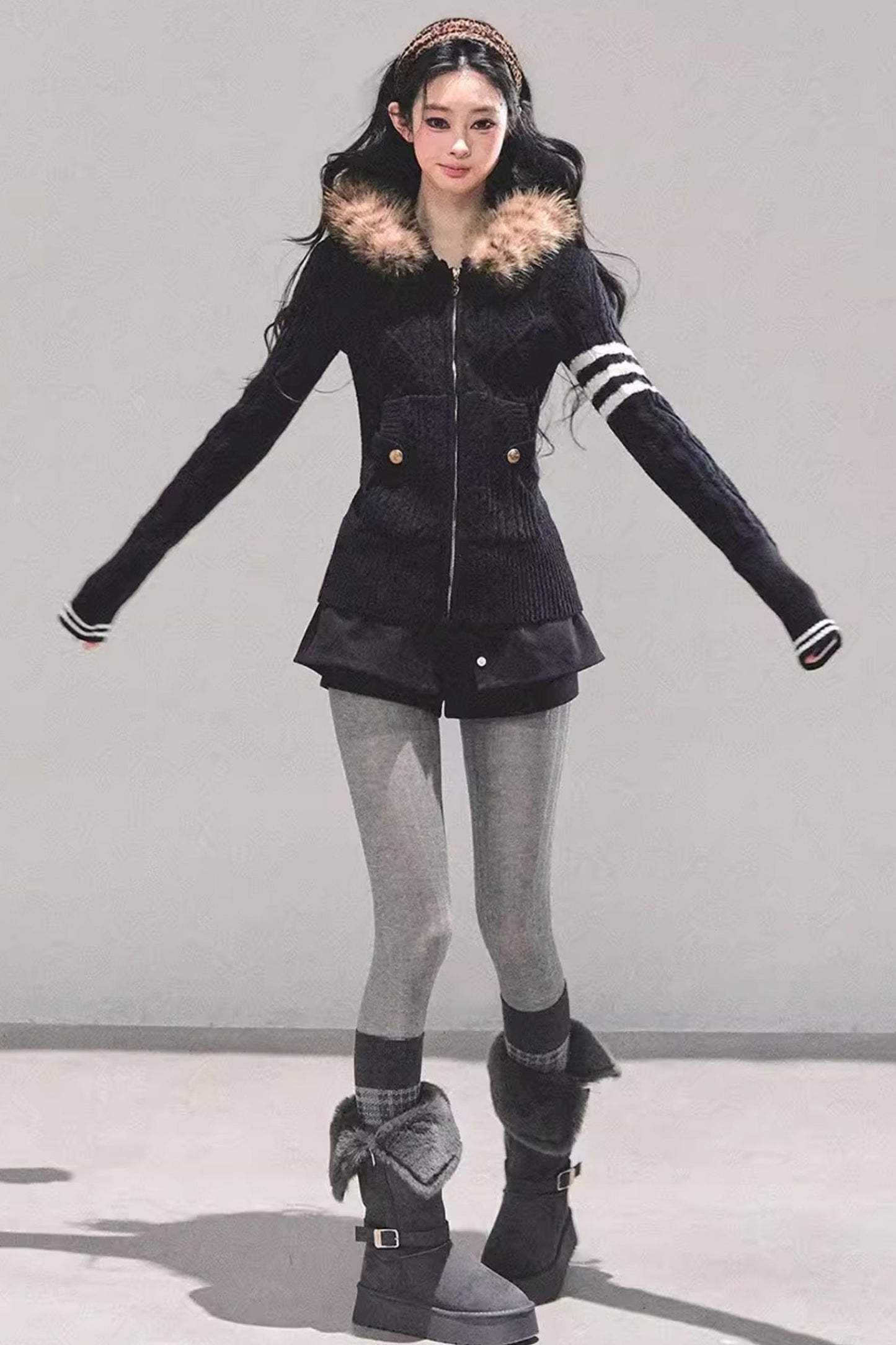 Hooded Cable Knit Sweater