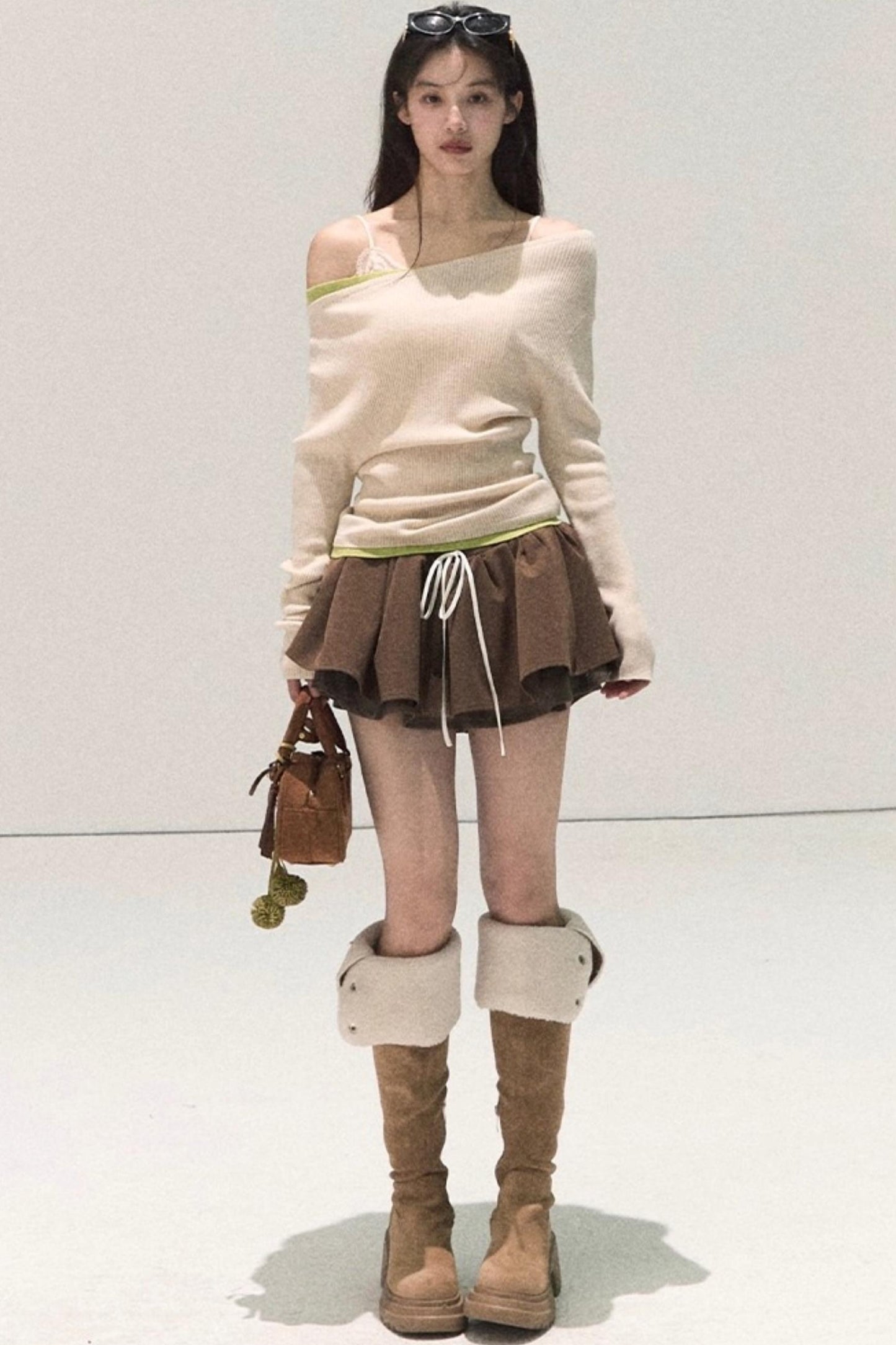 Plaid Color-Blocked A-Line Skirt