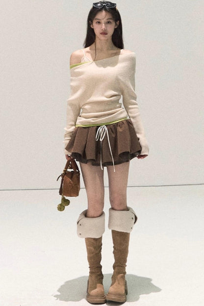 Plaid Color-Blocked A-Line Skirt