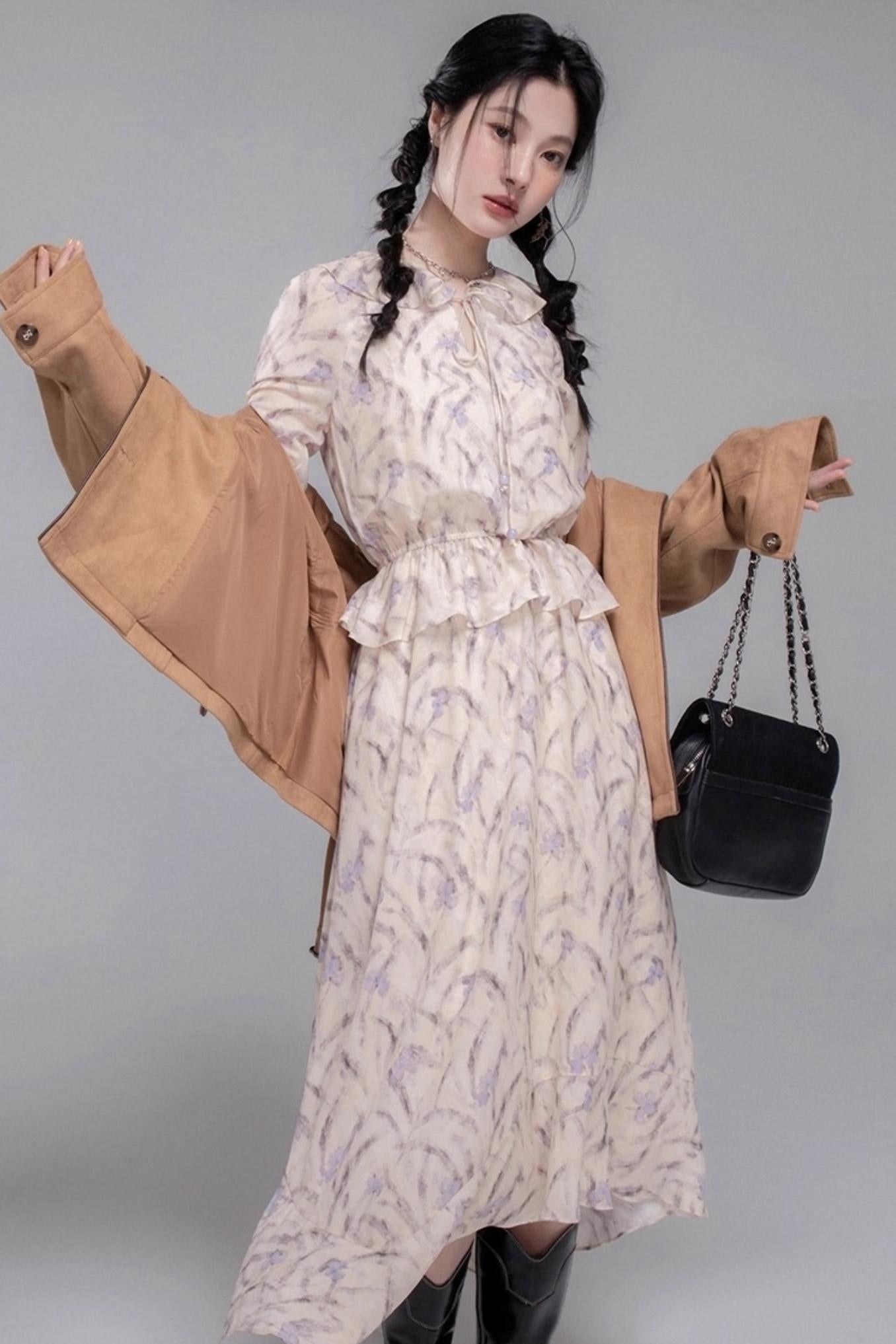 Lilac Irregular Lace Hem Dress