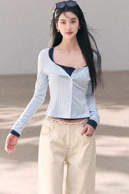 Washed Wide-Leg Lace Pants