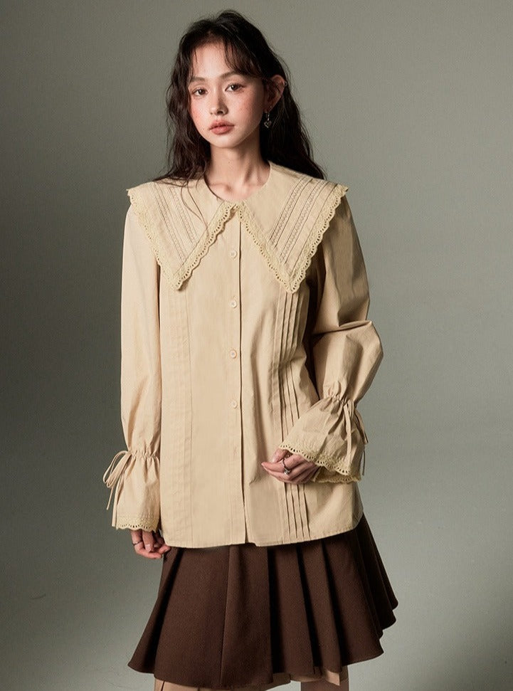 Loose doll collar tucker shirt