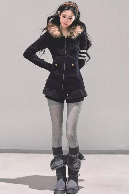 Hooded Cable Knit Sweater