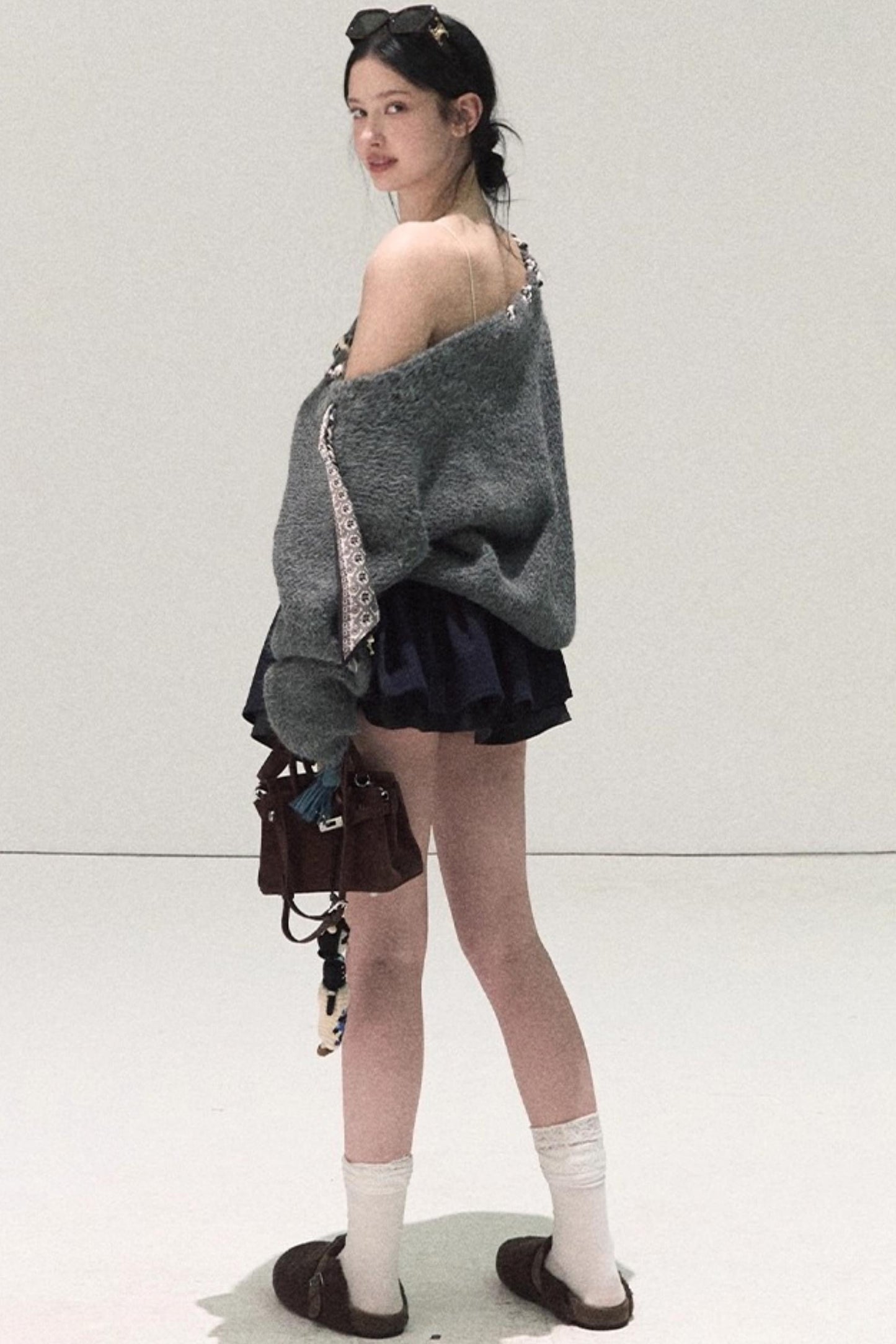 Plaid Color-Blocked A-Line Skirt