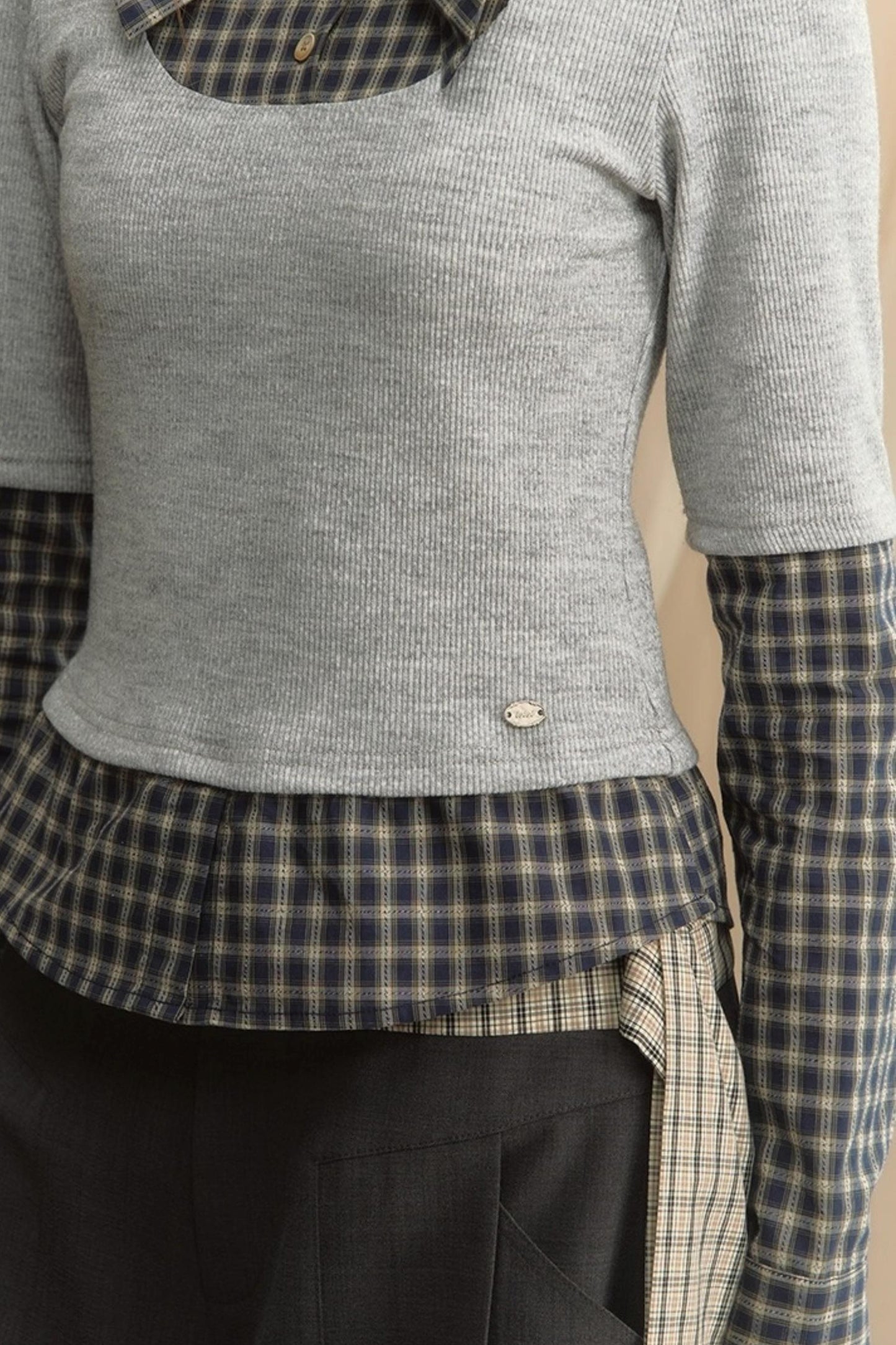 Bow Tie Plaid Slim Shirt