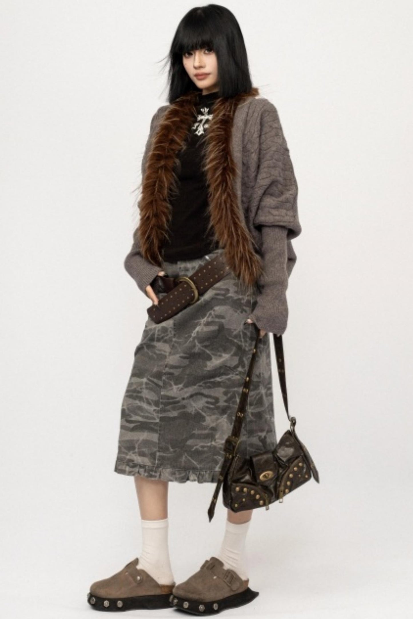 Fur Collar Knitted Cardigan