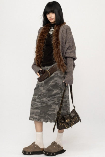 Fur Collar Knitted Cardigan