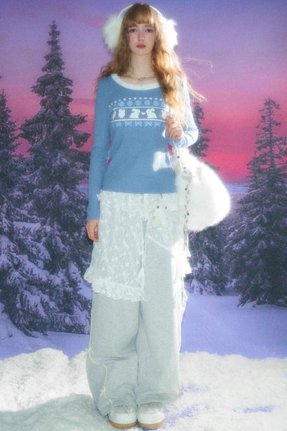 Slim Rabbit Print Knitted Base Shirt