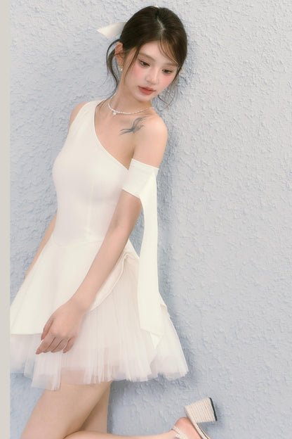 Pure White Ballet Mesh French Puffy Dress