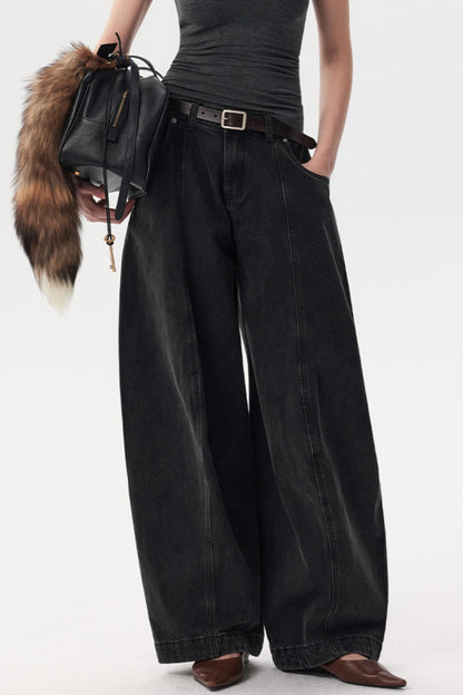 Black Pinch Wide-Leg Jeans Pants