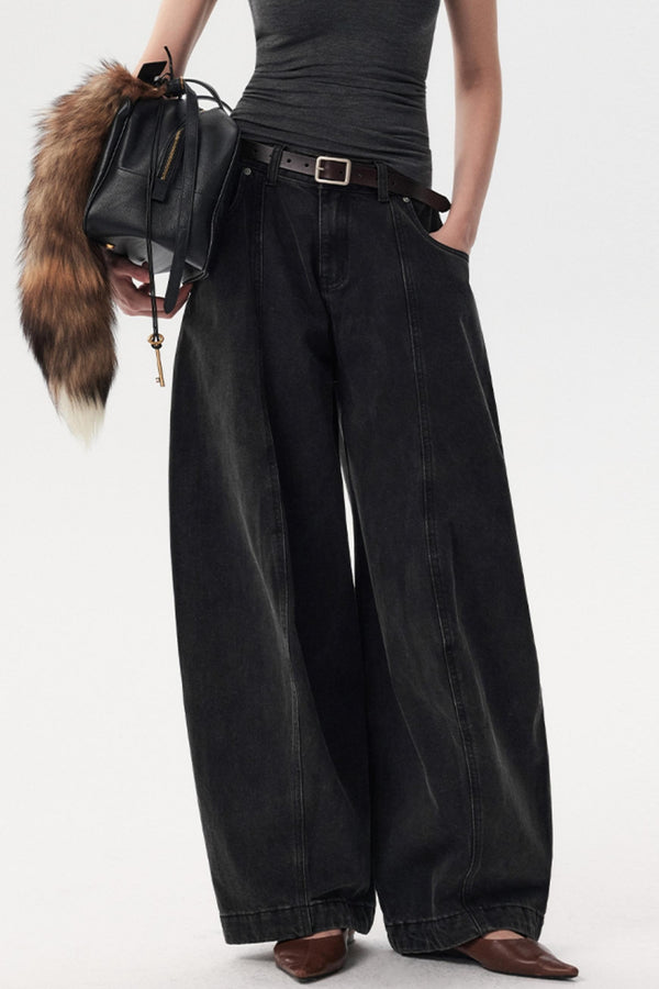 Black Pinch Wide-Leg Jeans Pants