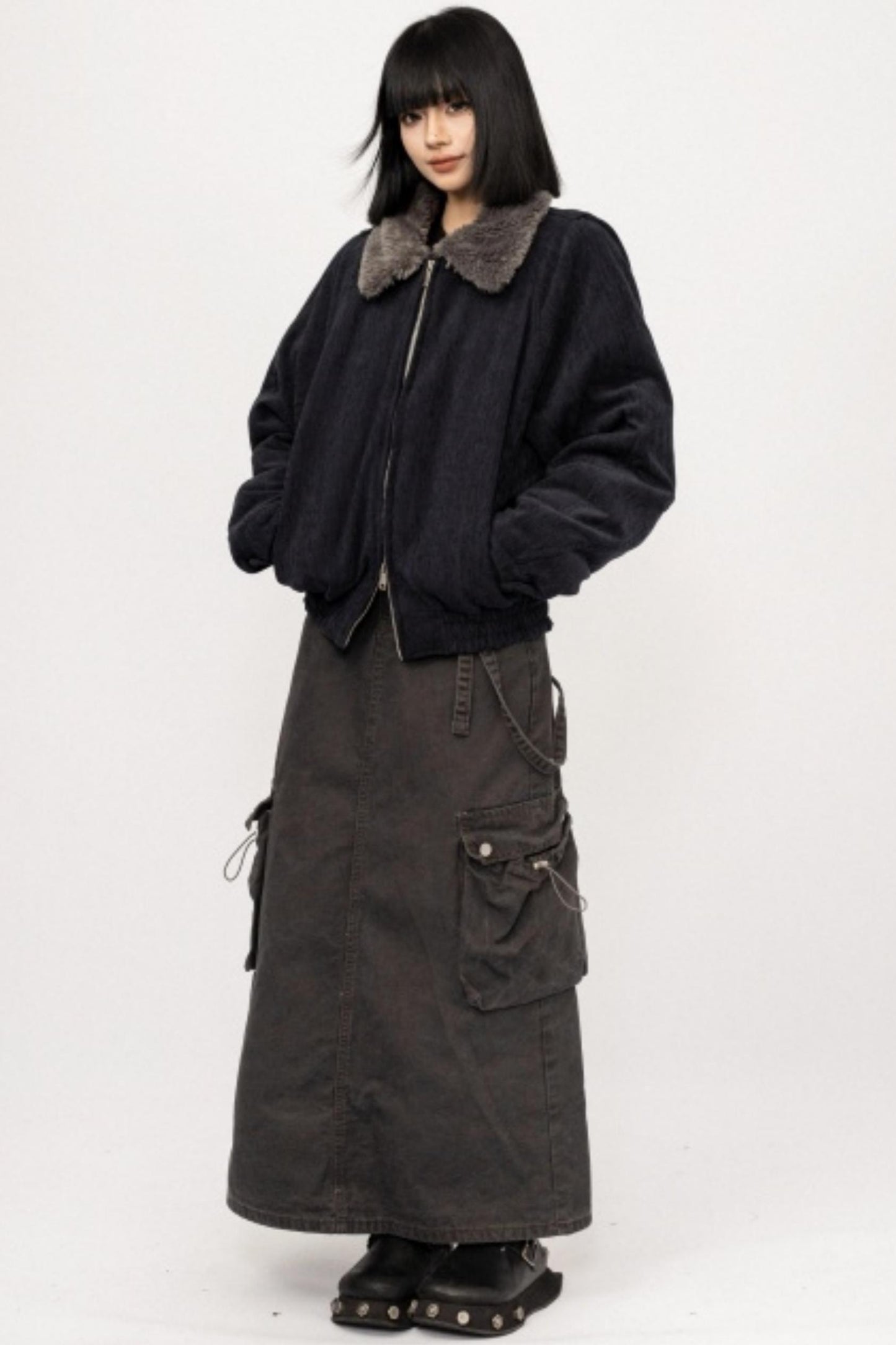 Retro Patchwork Fur Collar Jacket