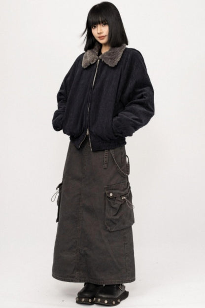 Retro Patchwork Fur Collar Jacket