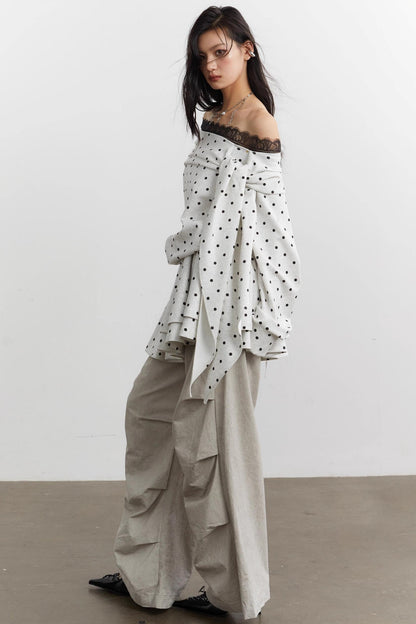 Lace-Up Polka Dot Sweatshirt Set-Up