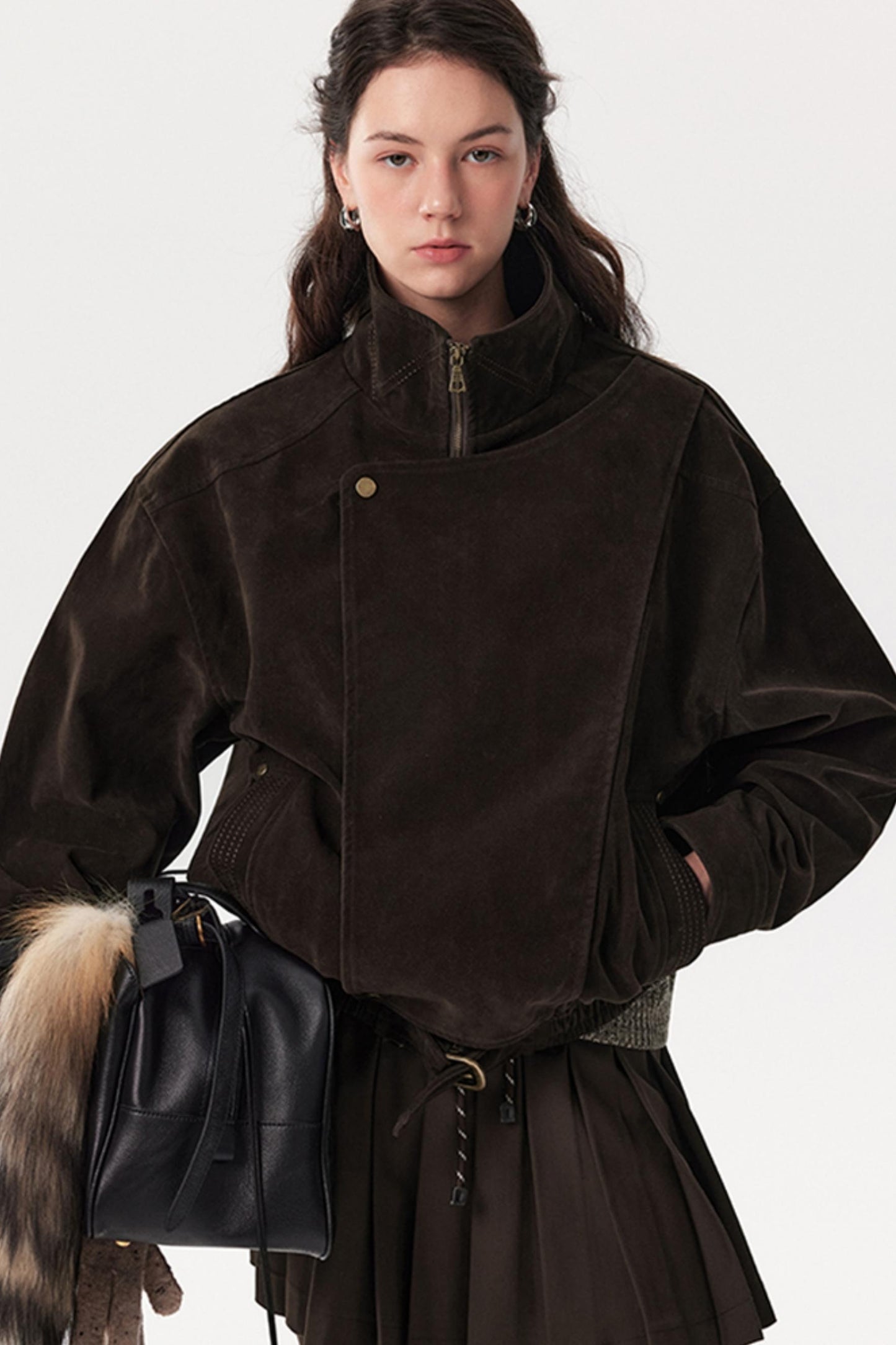 Asymmetrical Stand-Up Collar Waist Jacket