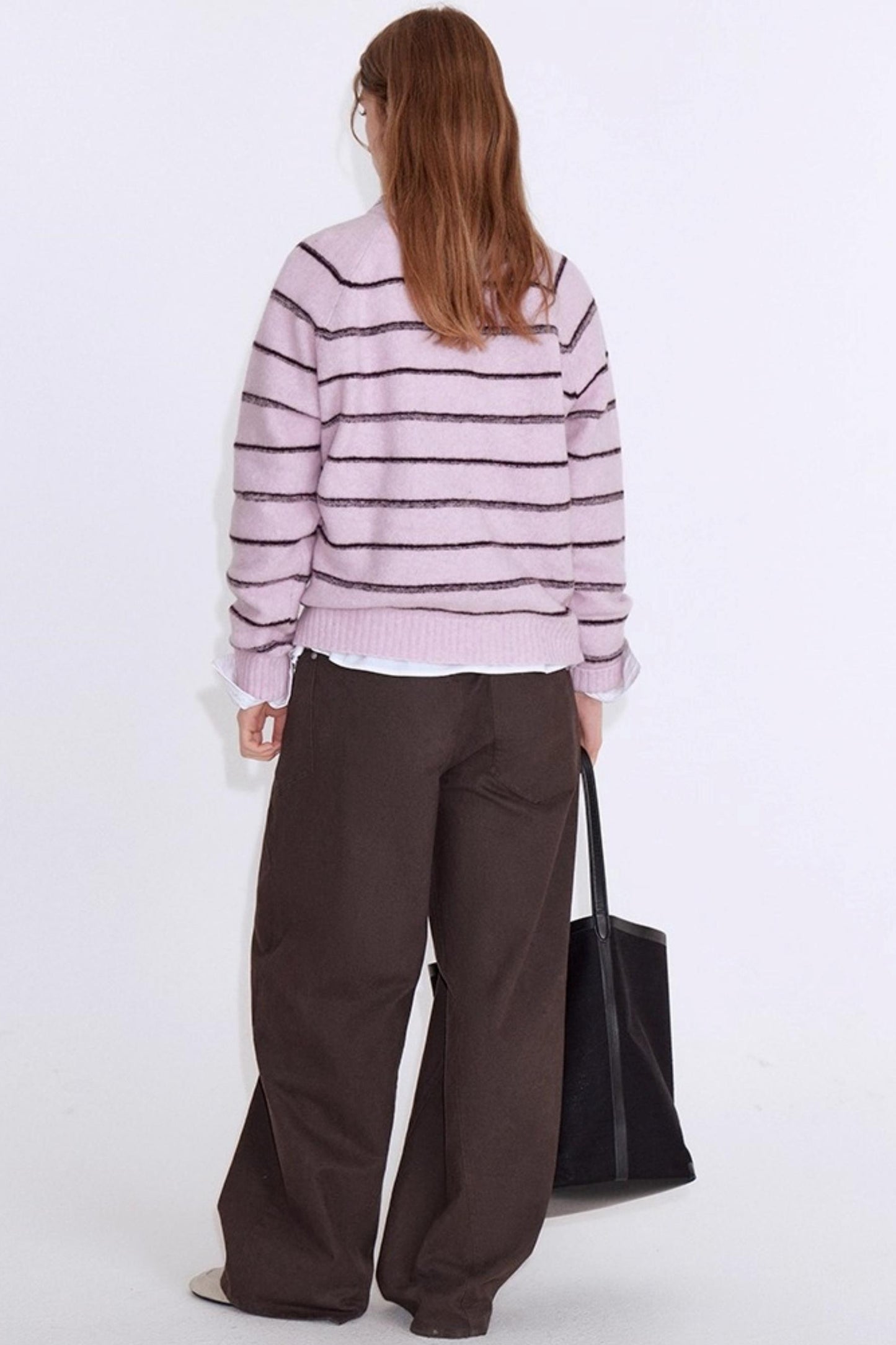 Wool Blend Striped Knit Pullover Sweater