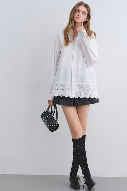 Cut-Out Embroidered Polo Shirt