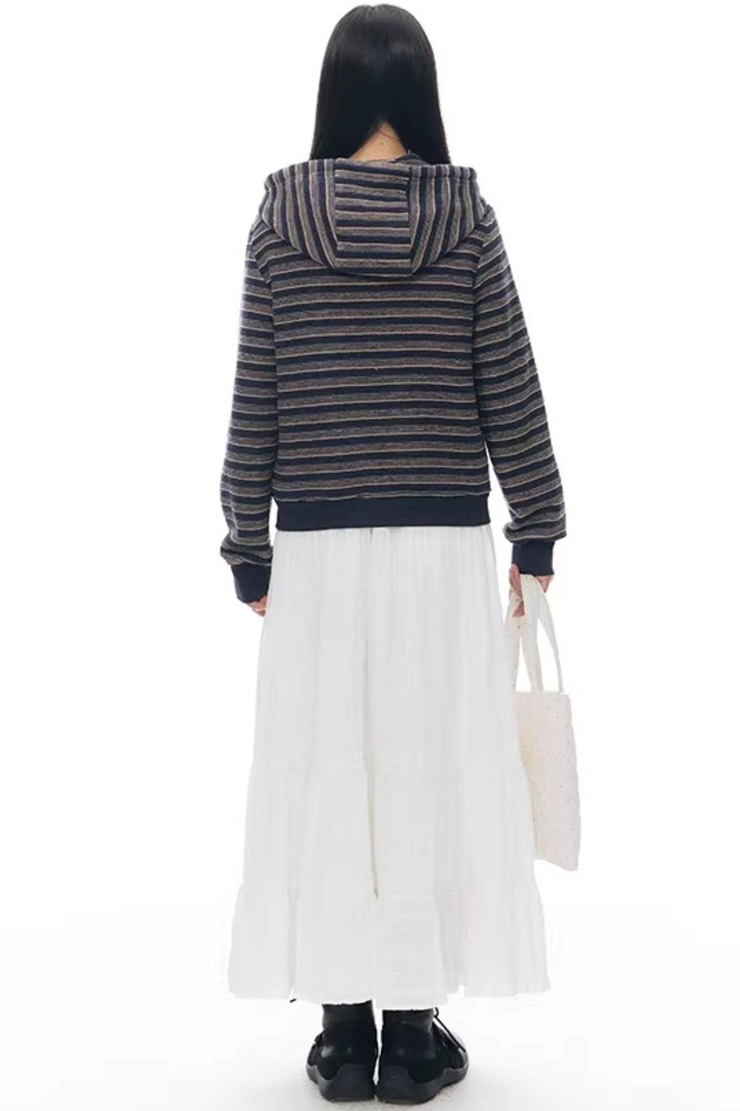 Striped Textured Hooded Sweatshirt