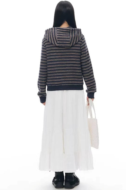 Striped Textured Hooded Sweatshirt