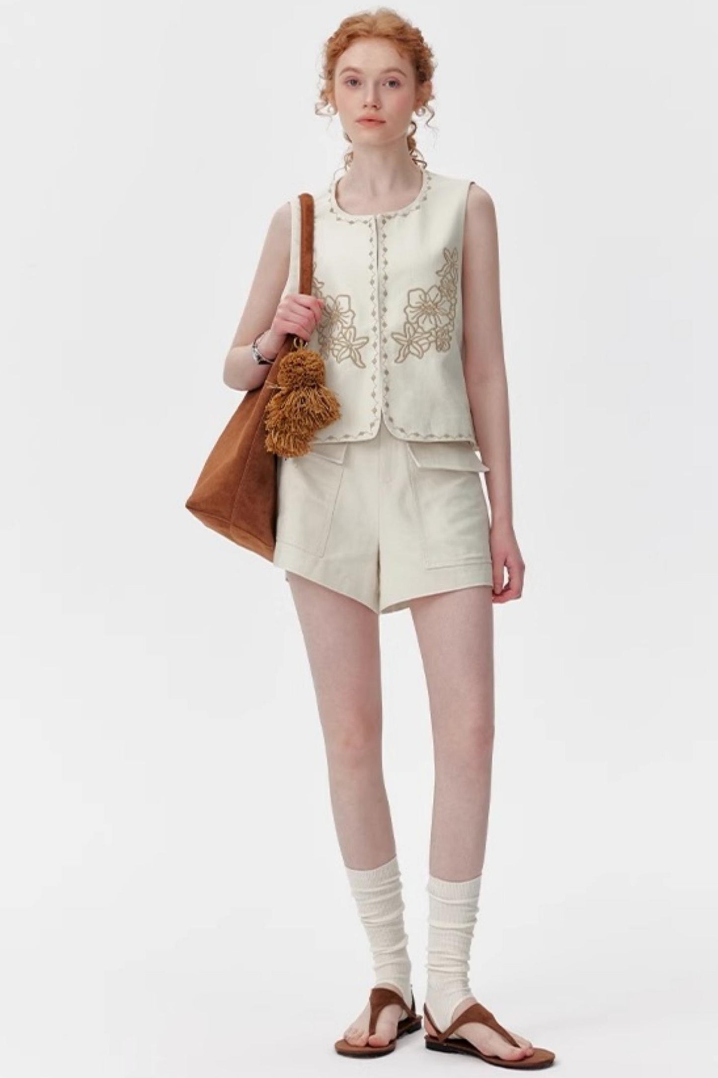 Silk-Linen Tailored Shorts Vest Set-Up