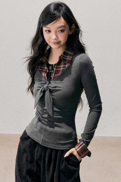 Knitted Plaid Slimming Top