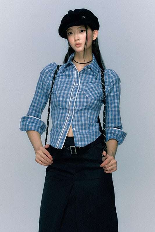 Autumn Checked Cinched Waist Shirt