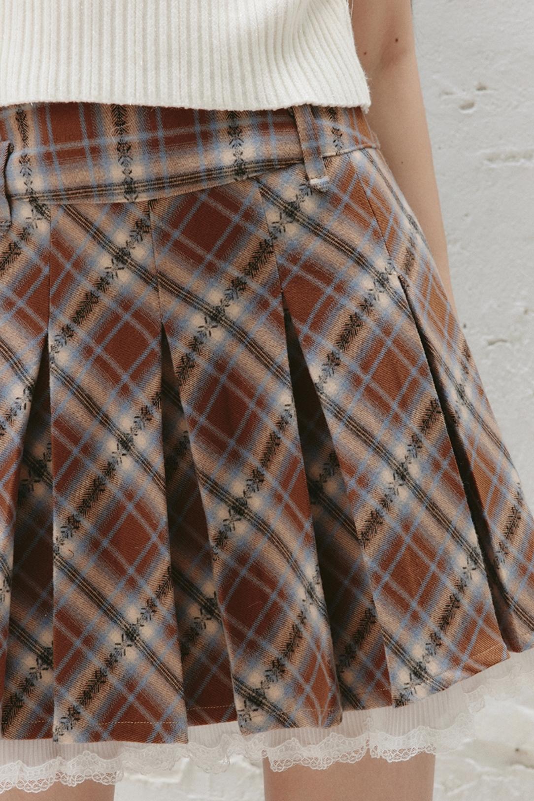 Retro Patchwork Pleated Skirt