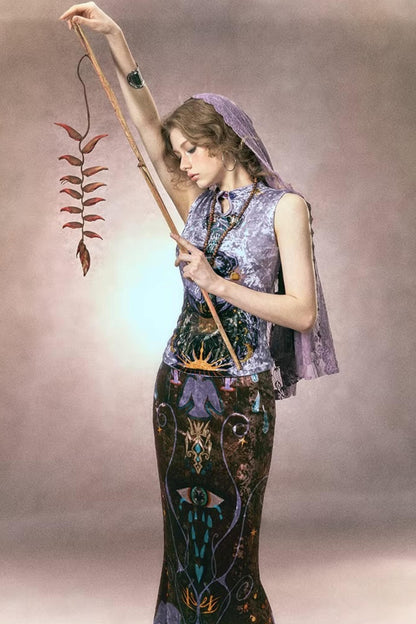 Tarot Velvet Fishtail Skirt Suit Set-Up