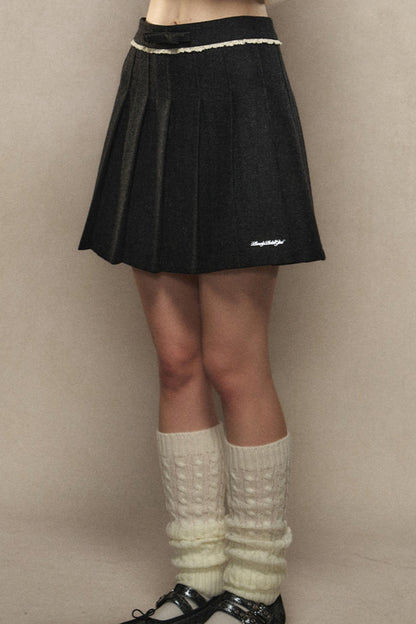 High Waist Woolen Pleated Skirt Set-Up