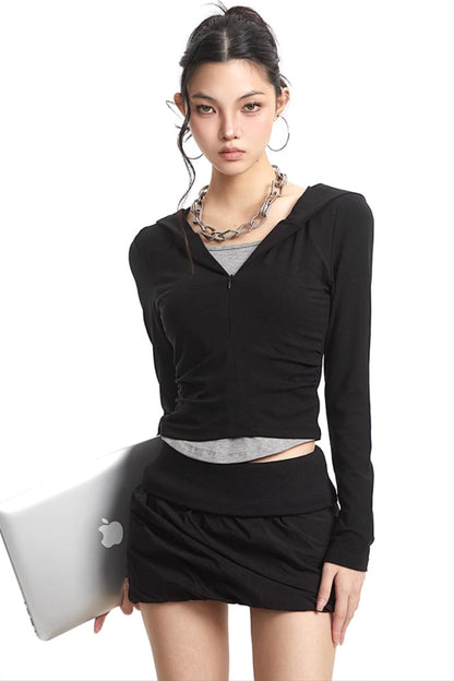 Black Hooded Long Sleeve T-Shirt