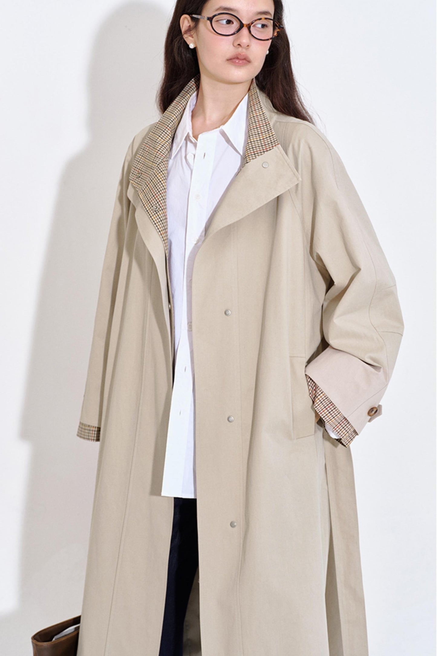 Special Split Plaid Trench Coat