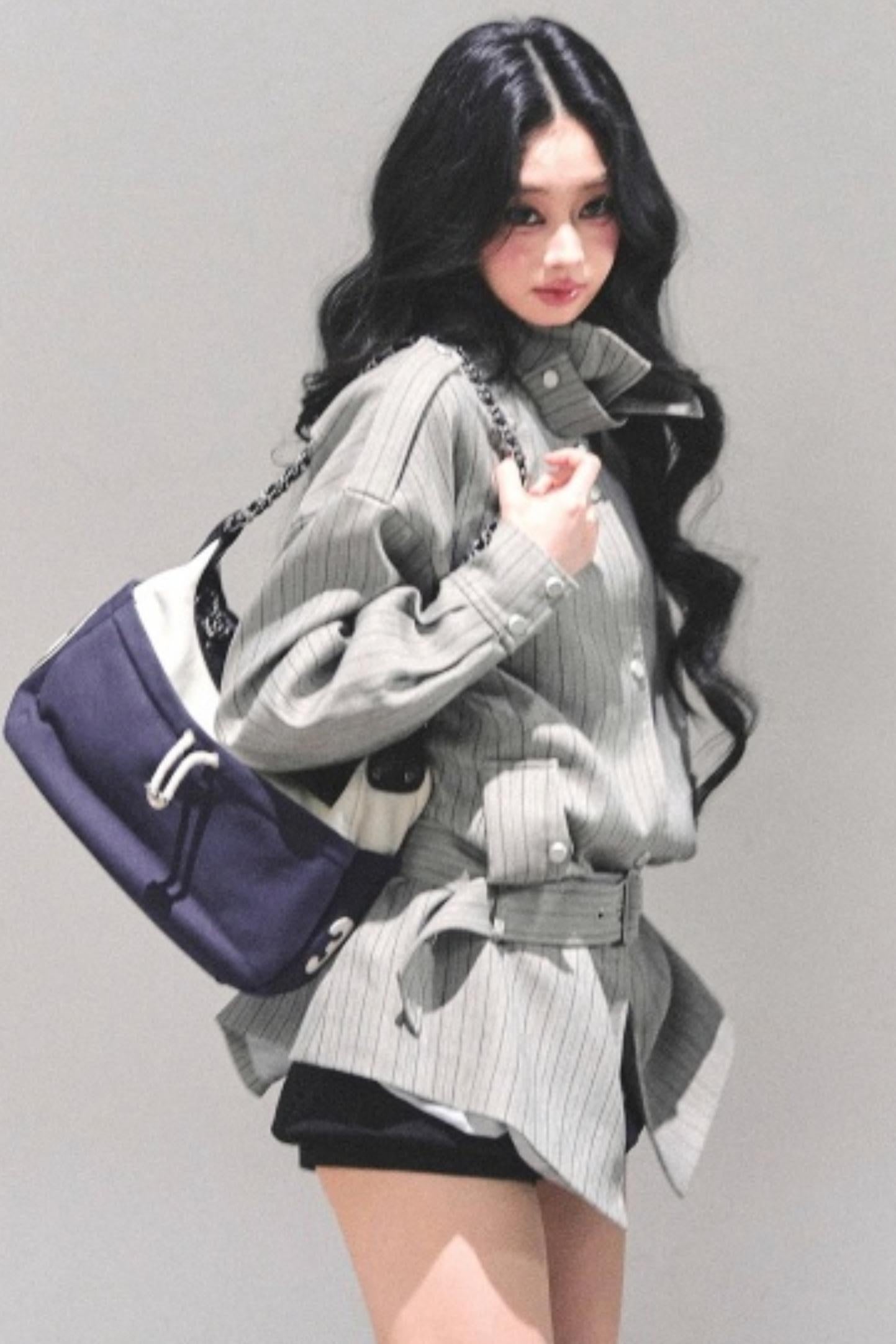 High-Neck Striped Jacket