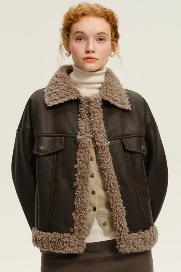 램스울 안감 PU 가죽 재킷 