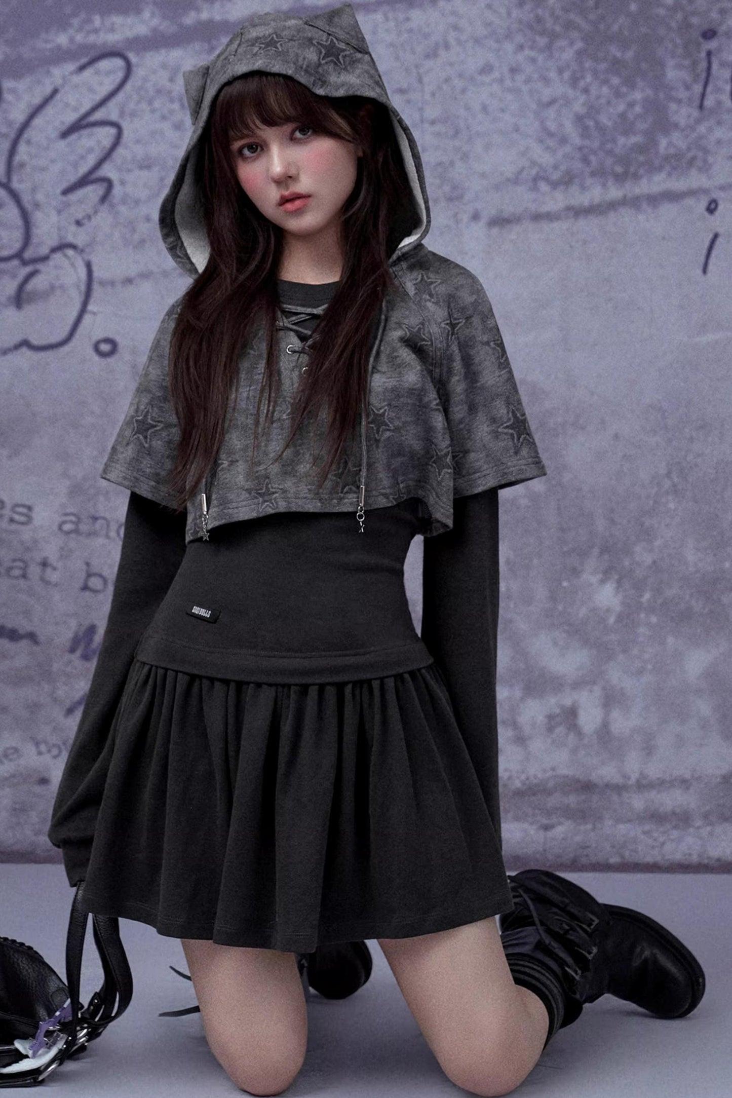 Gray Star Cat Ear Dress Set